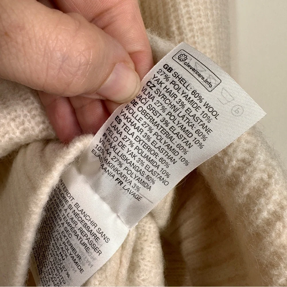 NWOT & Other Stories Asymmetric Hem Ribbed Wool Sweater in Ivory S - Picture 6 of 9